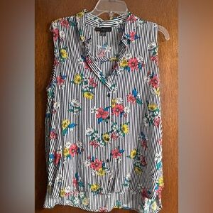 attention Navy & White Striped Floral V-Neck Tank